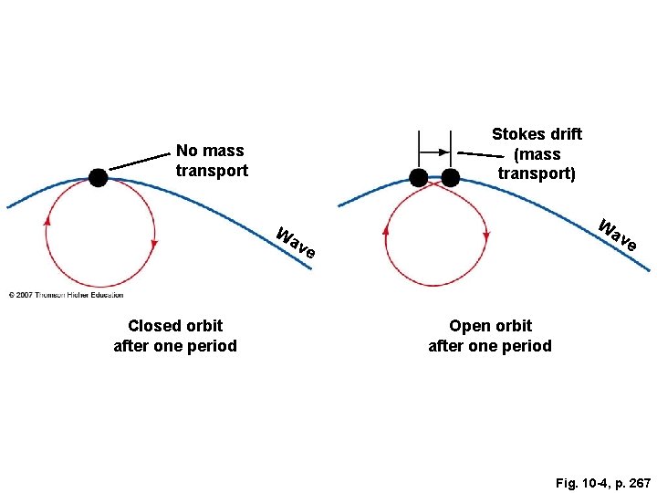 Stokes drift (mass transport) No mass transport W Wa av e ve Closed orbit Stokes drift (mass transport) No mass transport W Wa av e ve Closed orbit