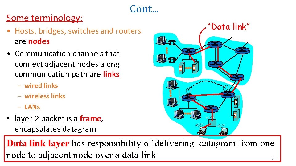 Some terminology: Cont. . . • Hosts, bridges, switches and routers are nodes • Some terminology: Cont. . . • Hosts, bridges, switches and routers are nodes •