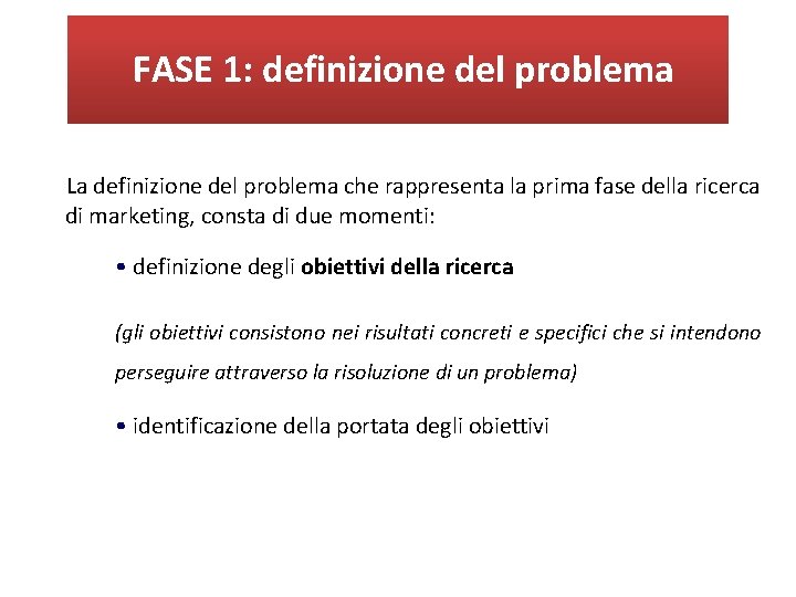 FASE 1: definizione del problema La definizione del problema che rappresenta la prima fase