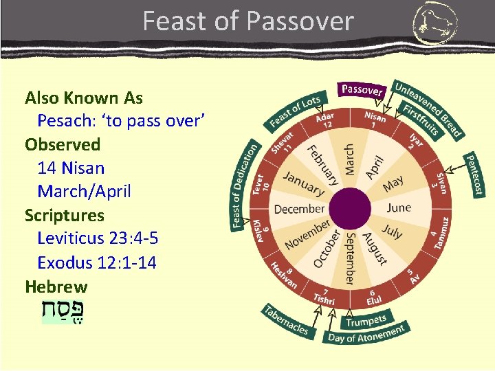 Feast of Passover Also Known As Pesach: ‘to pass over’ Observed 14 Nisan March/April