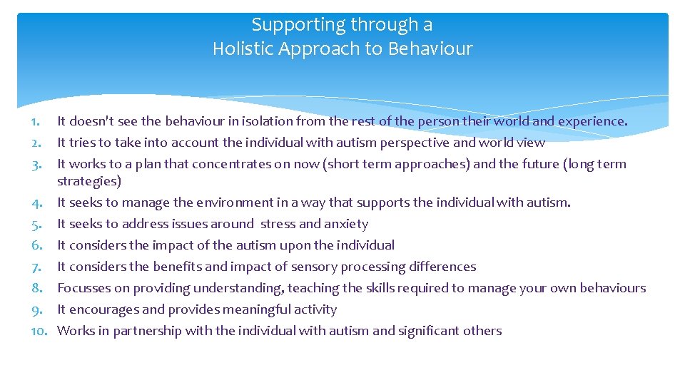 Supporting through a Holistic Approach to Behaviour 1. 2. 3. 4. 5. 6. 7.