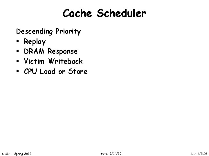 Cache Scheduler Descending Priority § Replay § DRAM Response § Victim Writeback § CPU