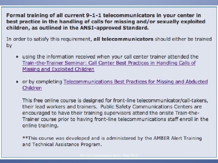 NYS 911 Coordinators Assn - May 2012 