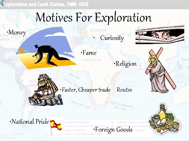 Motives For Exploration • Money • Curiosity • Fame • Religion • Faster, Cheaper