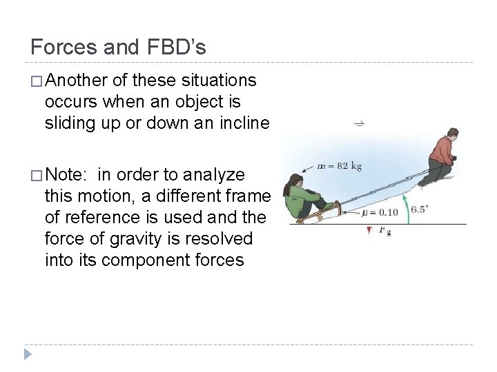 Forces and FBD’s � Another of these situations occurs when an object is sliding