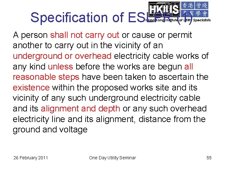 Specification of ESLPR (1) A person shall not carry out or cause or permit