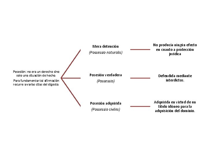 Posesión: no era un derecho sino solo una situación de hecho. Para fundamentar tal