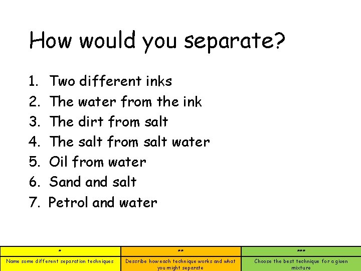 How would you separate? 1. 2. 3. 4. 5. 6. 7. Two different inks