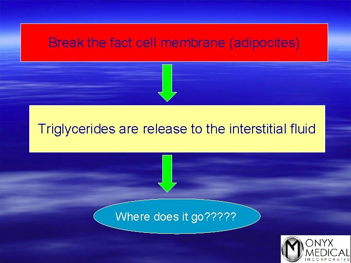 Break the fact cell membrane (adipocites) Triglycerides are release to the interstitial fluid Where