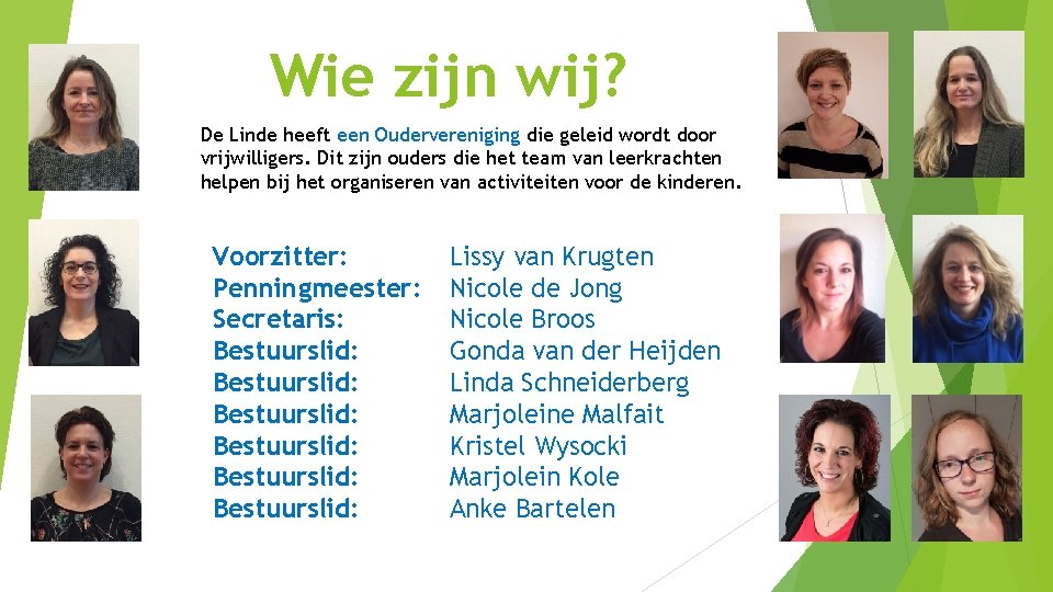 Wie zijn wij? De Linde heeft een Oudervereniging die geleid wordt door vrijwilligers. Dit