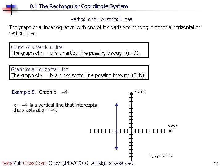 8. 1 The Rectangular Coordinate System Vertical and Horizontal Lines The graph of a