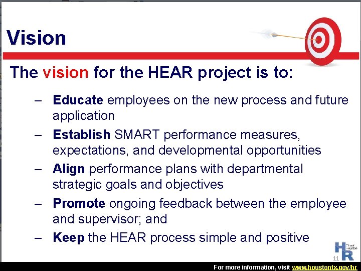 Vision The vision for the HEAR project is to: – Educate employees on the Vision The vision for the HEAR project is to: – Educate employees on the