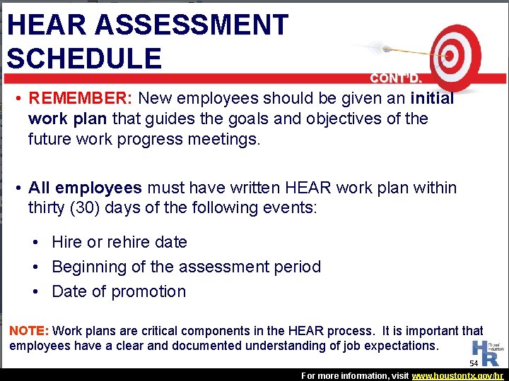 HEAR ASSESSMENT SCHEDULE CONT’D. • REMEMBER: New employees should be given an initial work HEAR ASSESSMENT SCHEDULE CONT’D. • REMEMBER: New employees should be given an initial work