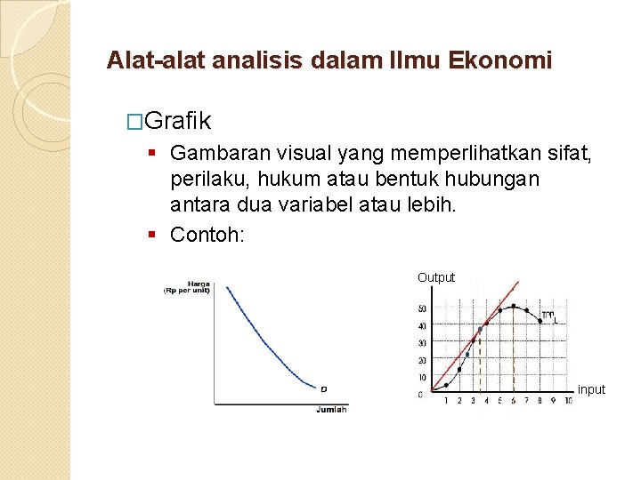 Alat-alat analisis dalam Ilmu Ekonomi �Grafik § Gambaran visual yang memperlihatkan sifat, perilaku, hukum