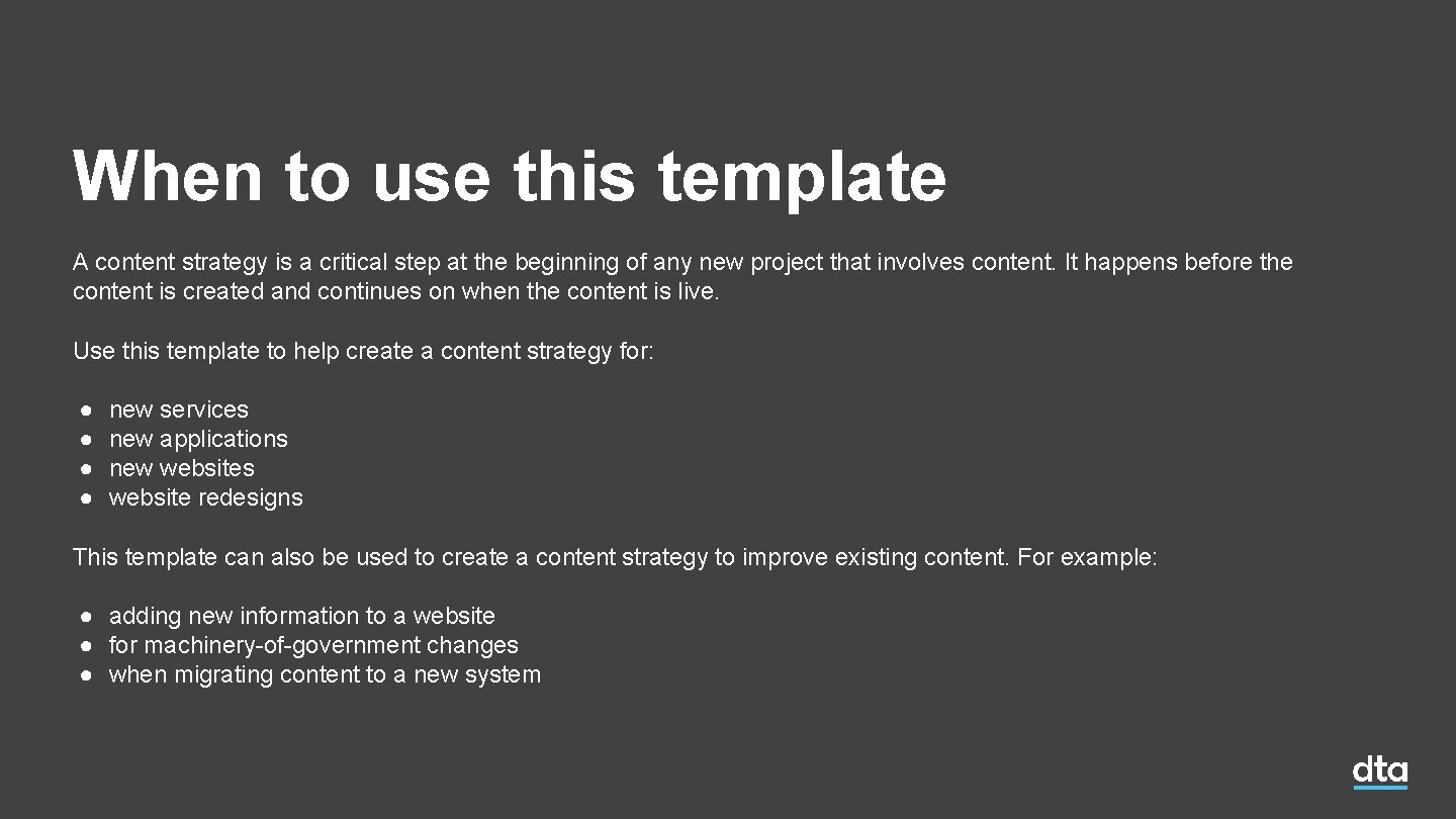 When to use this template A content strategy is a critical step at the When to use this template A content strategy is a critical step at the