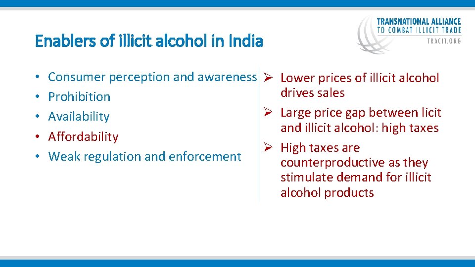  Enablers of illicit alcohol in India • • • Consumer perception and awareness