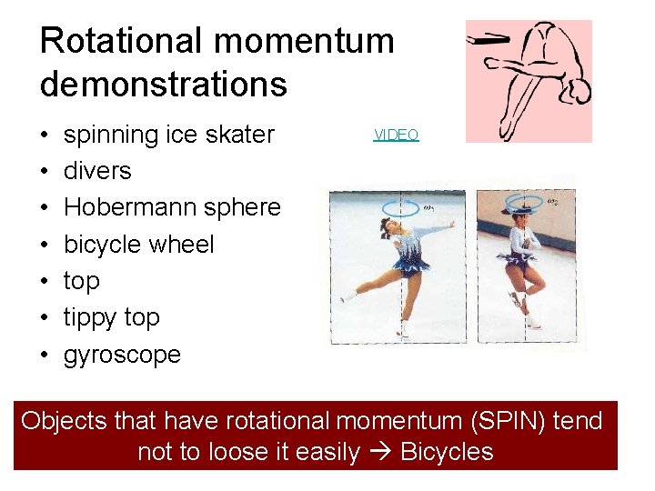 Rotational momentum demonstrations • • spinning ice skater divers Hobermann sphere bicycle wheel top