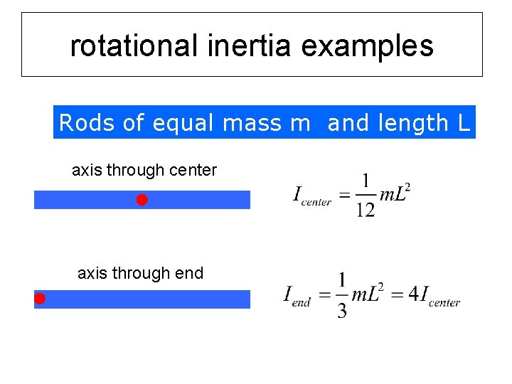 rotational inertia examples Rods of equal mass m and length L axis through center