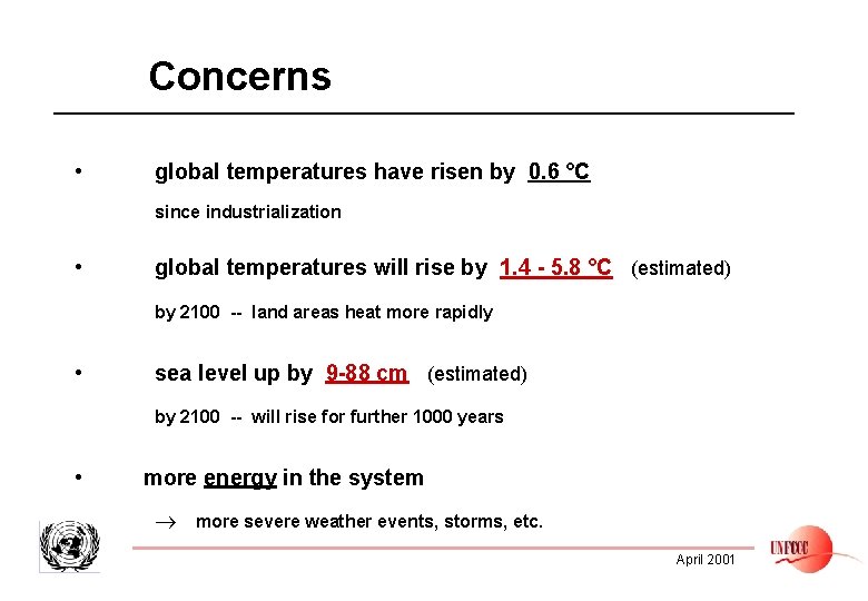 Concerns • global temperatures have risen by 0. 6 °C since industrialization • global