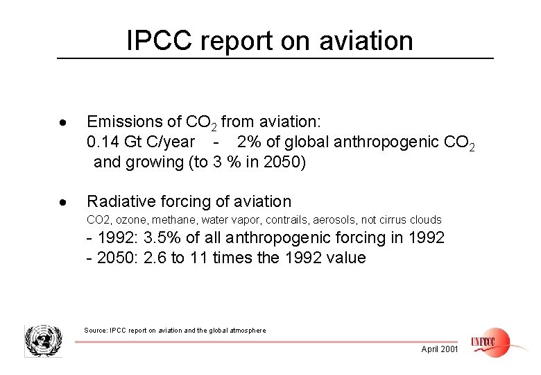 IPCC report on aviation · Emissions of CO 2 from aviation: 0. 14 Gt