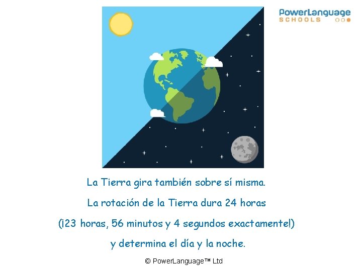 La Tierra gira también sobre sí misma. La rotación de la Tierra dura 24