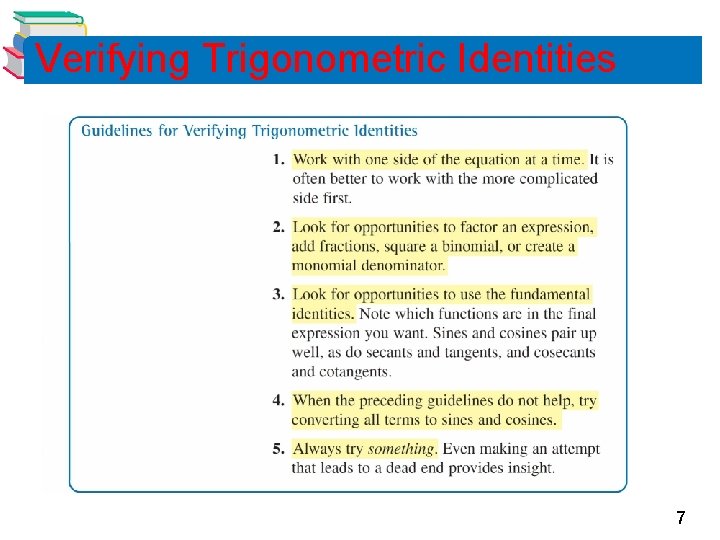 Verifying Trigonometric Identities 7 