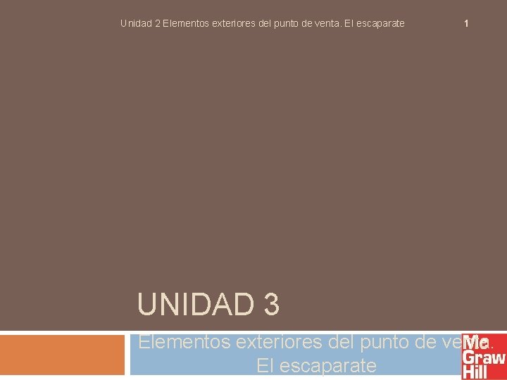 Unidad 2 Elementos exteriores del punto de venta. El escaparate 1 UNIDAD 3 Elementos