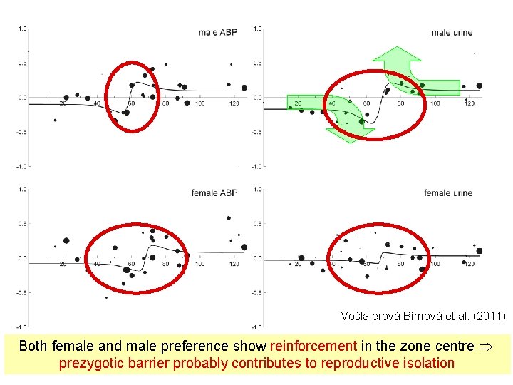 Vošlajerová Bímová et al. (2011) Both female and male preference show reinforcement in the