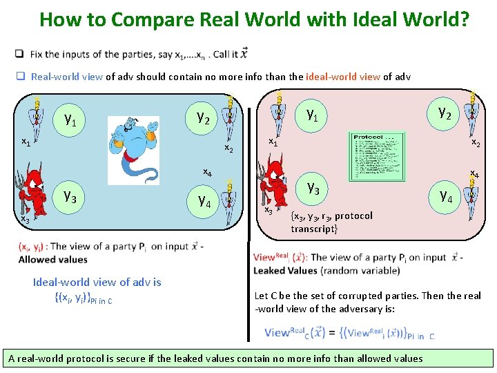 How to Compare Real World with Ideal World? q Real-world view of adv should