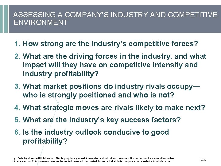 ASSESSING A COMPANY’S INDUSTRY AND COMPETITIVE ENVIRONMENT 1. How strong are the industry’s competitive