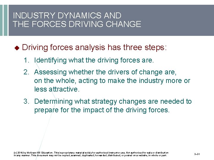 INDUSTRY DYNAMICS AND THE FORCES DRIVING CHANGE Driving forces analysis has three steps: 1.