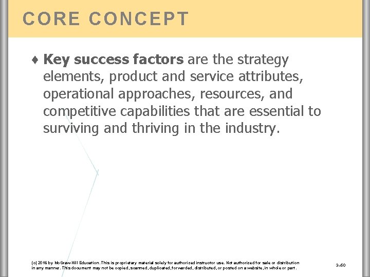 CORE CONCEPT ♦ Key success factors are the strategy elements, product and service attributes,