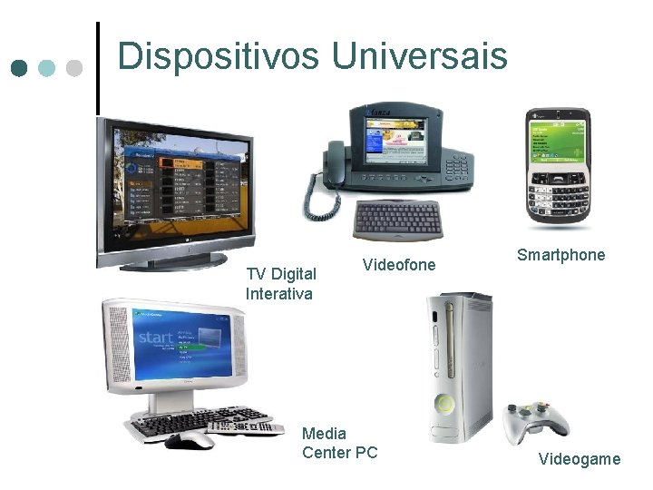 Dispositivos Universais TV Digital Interativa Videofone Media Center PC Smartphone Videogame Dispositivos Universais TV Digital Interativa Videofone Media Center PC Smartphone Videogame
