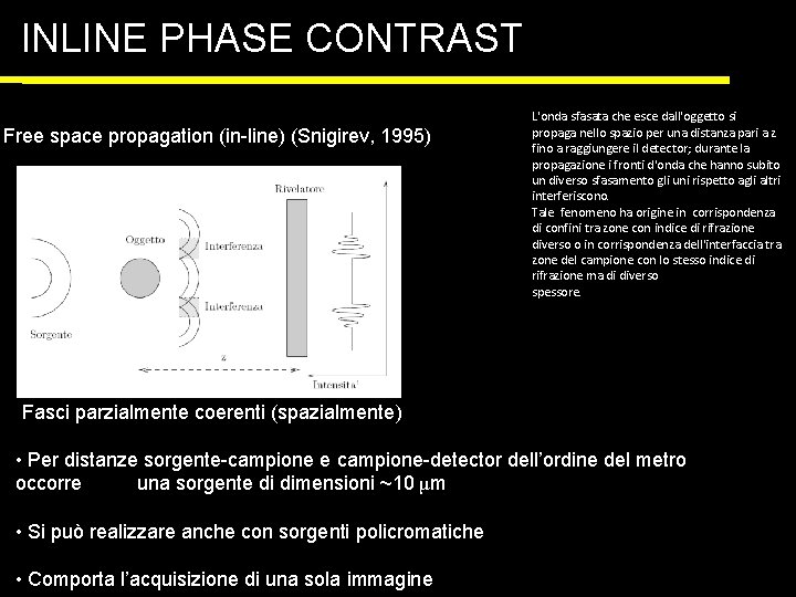 INLINE PHASE CONTRAST Free space propagation (in-line) (Snigirev, 1995) L'onda sfasata che esce dall'oggetto