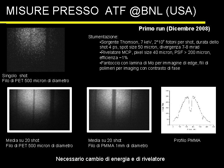 MISURE PRESSO ATF @BNL (USA) Primo run (Dicembre 2008) Stumentazione: • Sorgente Thomson, 7