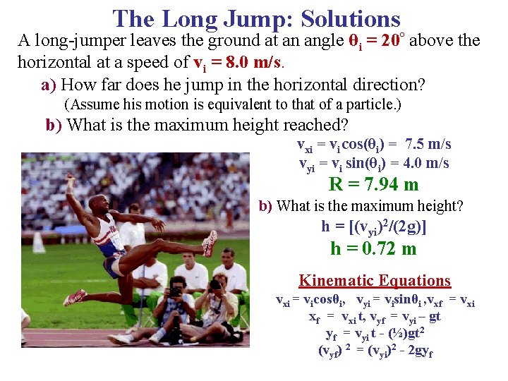 The Long Jump: Solutions A long-jumper leaves the ground at an angle θi =