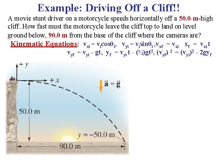 Example: Driving Off a Cliff!! A movie stunt driver on a motorcycle speeds horizontally