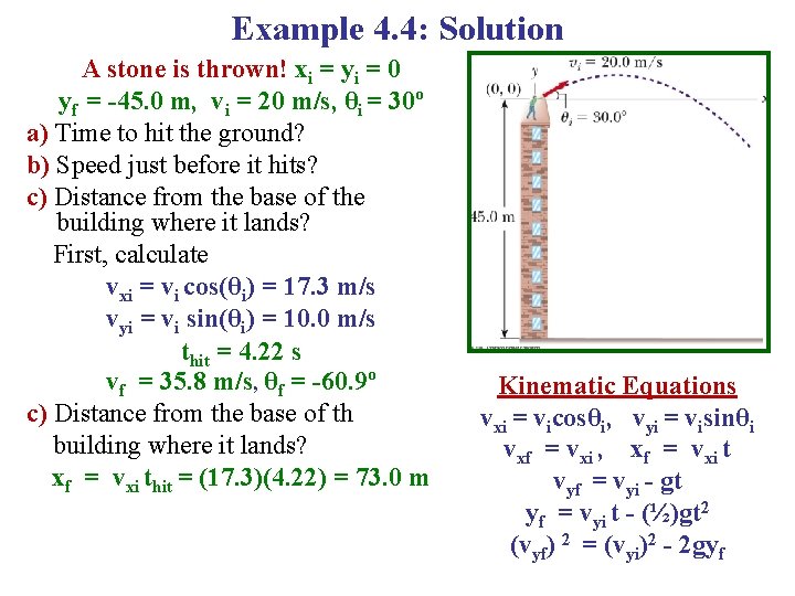 Example 4. 4: Solution A stone is thrown! xi = yi = 0 yf