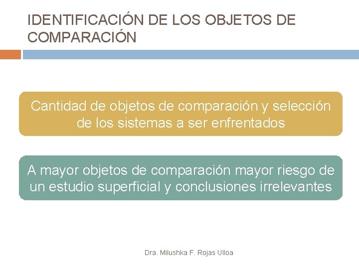 IDENTIFICACIÓN DE LOS OBJETOS DE COMPARACIÓN Cantidad de objetos de comparación y selección de