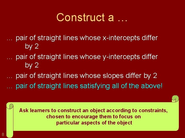 Construct a … … pair of straight lines whose x-intercepts differ by 2 …