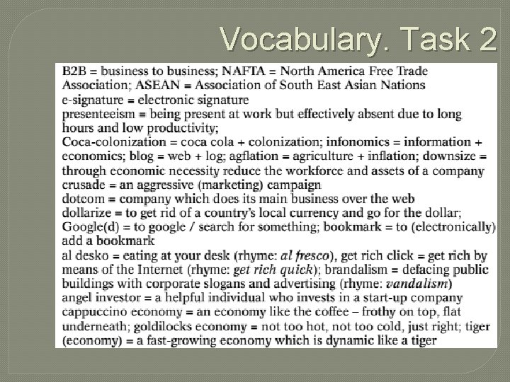 Vocabulary. Task 2 