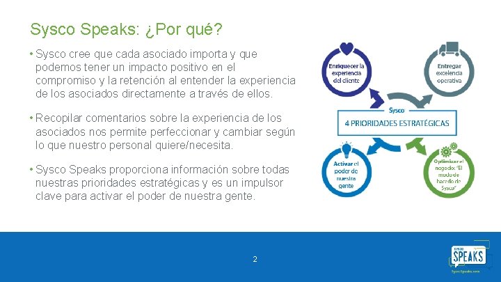 Sysco Speaks: ¿Por qué? • Sysco cree que cada asociado importa y que podemos