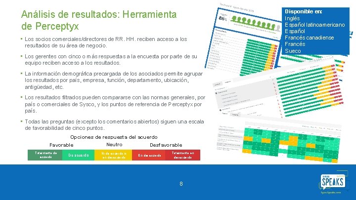 Análisis de resultados: Herramienta de Perceptyx • Los socios comerciales/directores de RR. HH. reciben