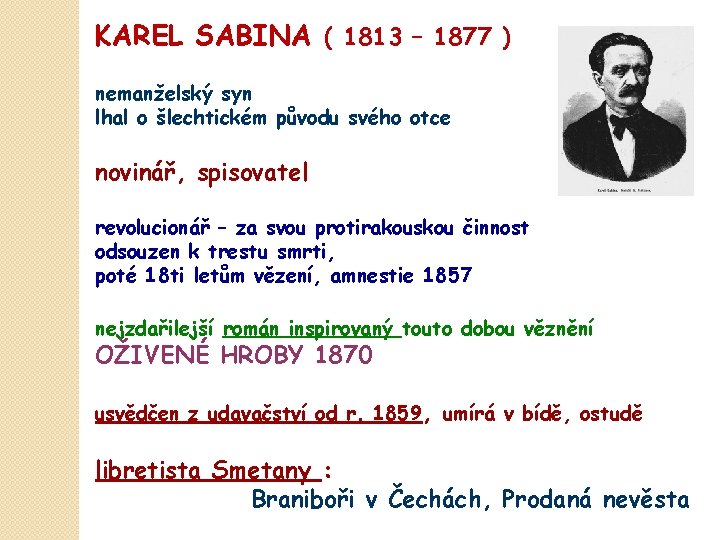 KAREL SABINA ( 1813 – 1877 ) nemanželský syn lhal o šlechtickém původu svého