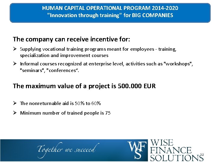 HUMAN CAPITAL OPERATIONAL PROGRAM 2014 -2020 "Innovation through training" for BIG COMPANIES The company