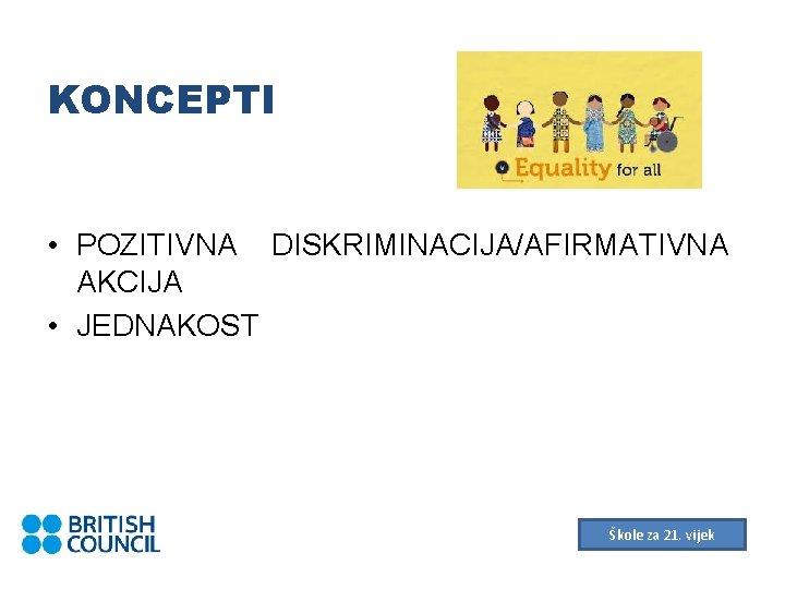 KONCEPTI • POZITIVNA DISKRIMINACIJA/AFIRMATIVNA AKCIJA • JEDNAKOST Škole za 21. vijek 