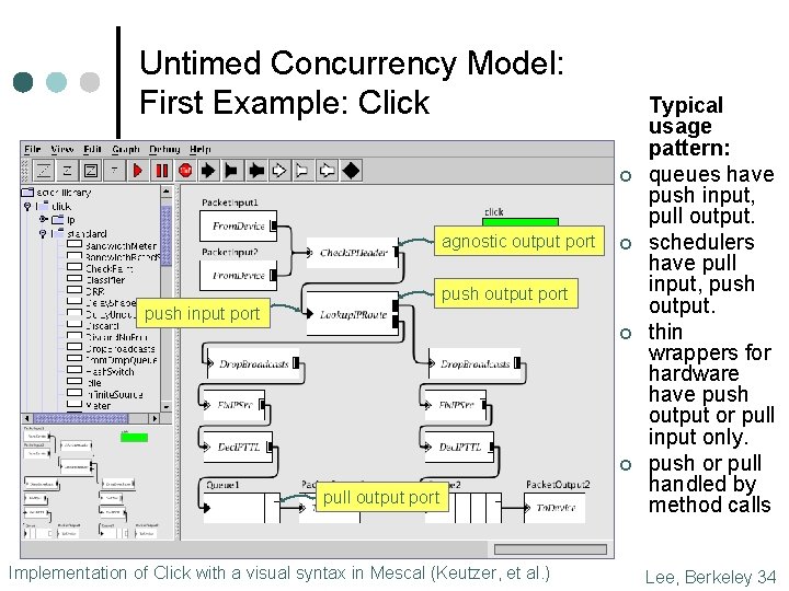 Untimed Concurrency Model: First Example: Click ¢ agnostic output port ¢ push output port