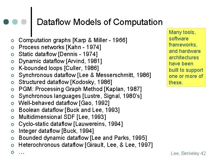 Dataflow Models of Computation ¢ ¢ ¢ ¢ ¢ Computation graphs [Karp & Miller