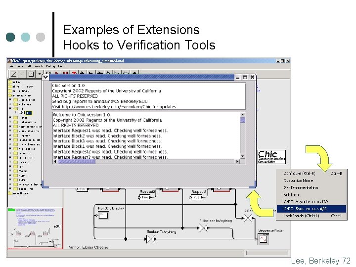 Examples of Extensions Hooks to Verification Tools Lee, Berkeley 72 