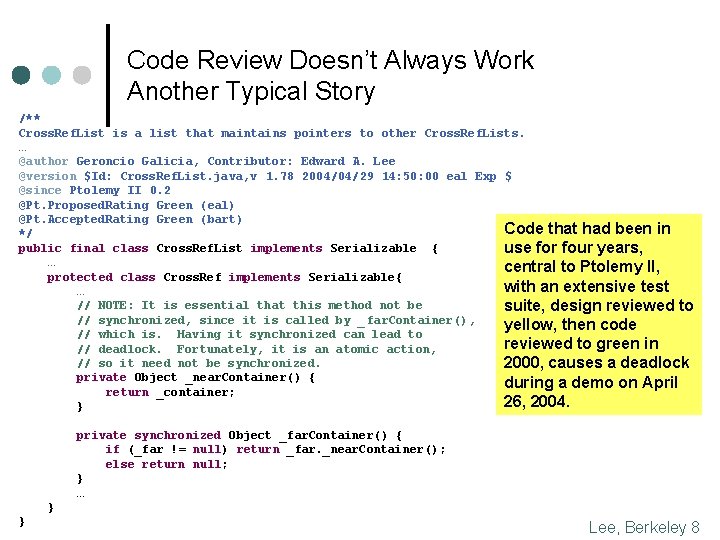 Code Review Doesn’t Always Work Another Typical Story /** Cross. Ref. List is a